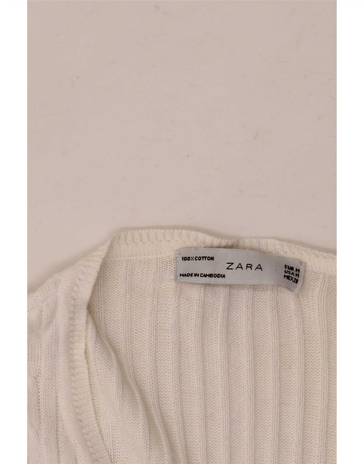 Zara Womens Cardigan Sweater UK 12 Medium White Cotton
