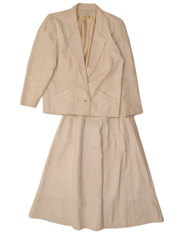Vintage Womens Leather 2 Piece Skirt Set UK 12 Medium W26  Off White