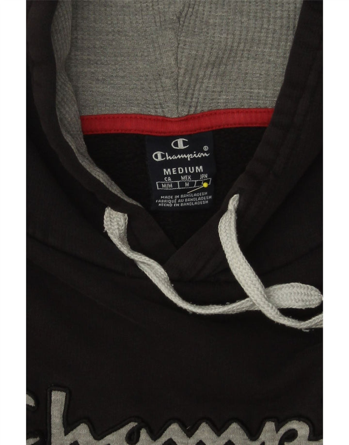 CHAMPION Mens Graphic Hoodie Jumper Medium Black Vintage Champion and Second-Hand Champion from Messina Hembry 