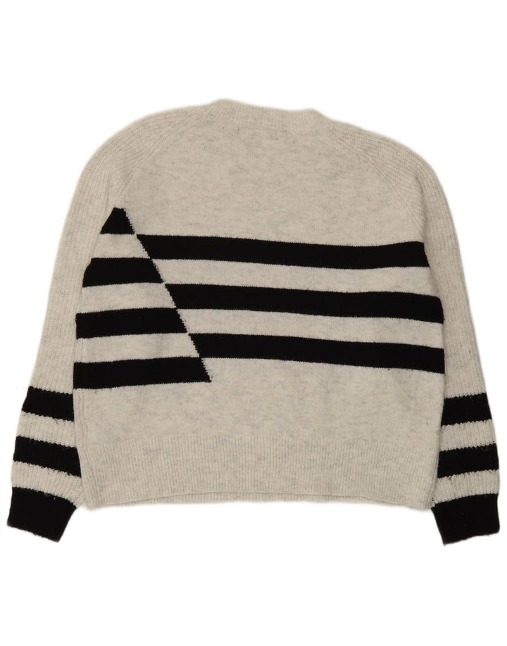 Marks & Spencer Womens Crew Neck Jumper Sweater UK 14 Medium Grey Striped