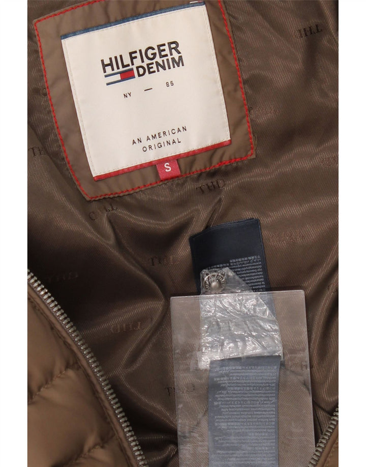 TOMMY HILFIGER Womens Hooded Padded Coat UK 10 Small Brown Polyester