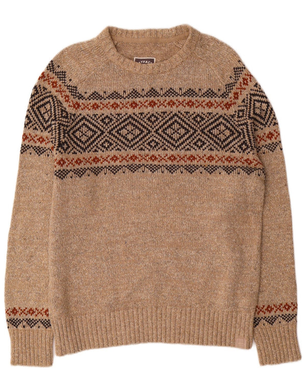 Fat Face Mens Boat Neck Jumper Sweater Large Beige Fair Isle Cotton