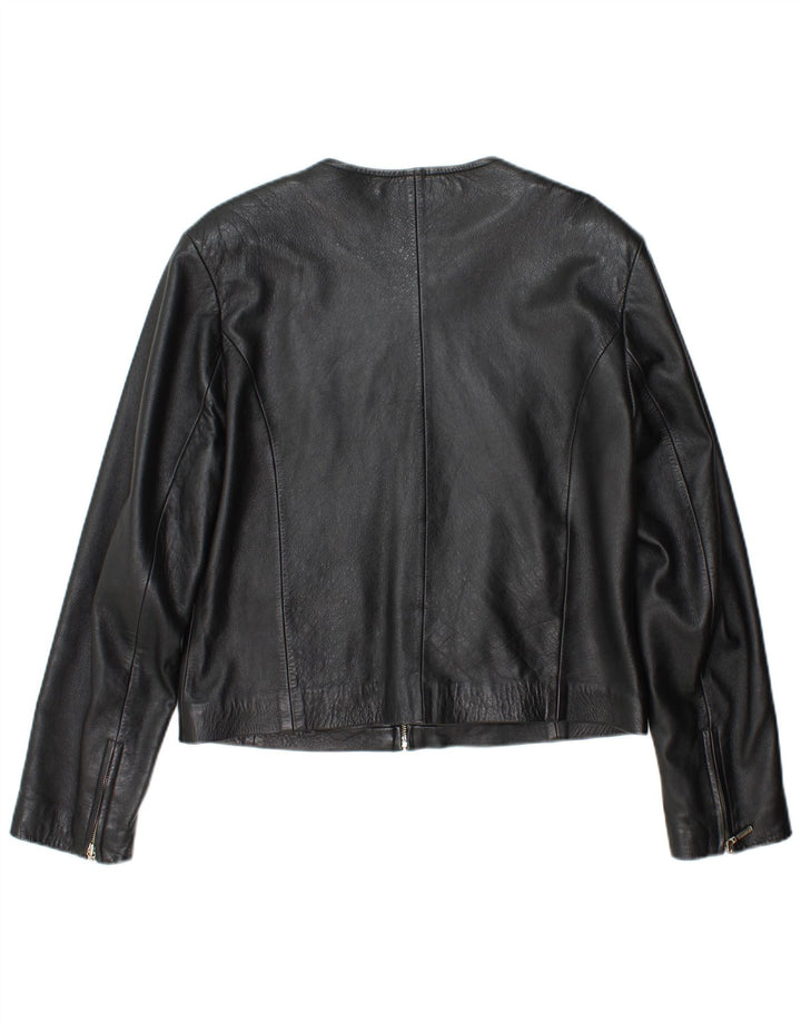 RABERG Womens Crop Leather Jacket EU 42 Large Black Leather