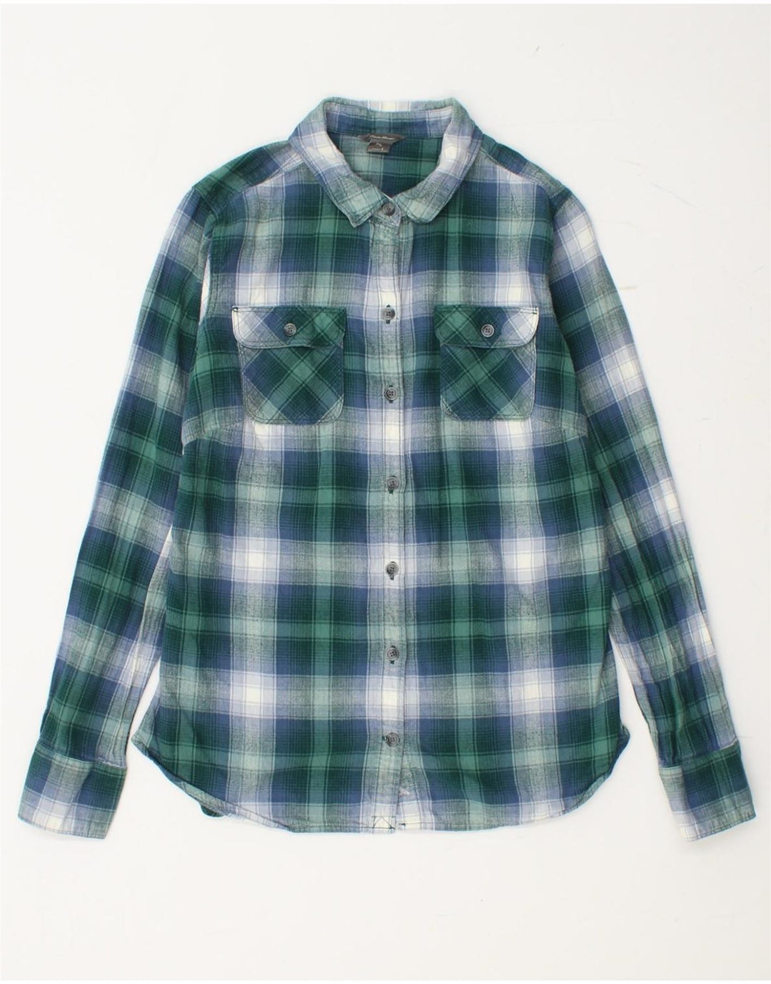 EDDIE BAUER Womens Flannel Shirt UK 10 Small Green Check Cotton