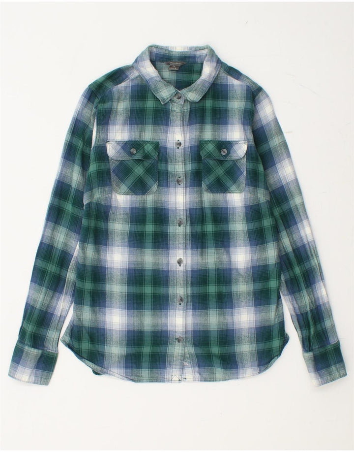 EDDIE BAUER Womens Flannel Shirt UK 10 Small Green Check Cotton