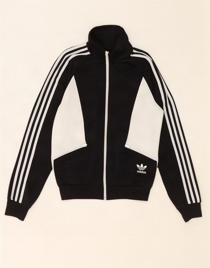 Adidas Womens Tracksuit Top Jacket UK 10 Small Black Colourblock Polyester