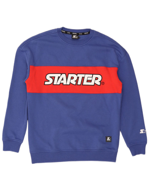 Starter Mens Graphic Sweatshirt Jumper Medium Blue Colourblock Cotton