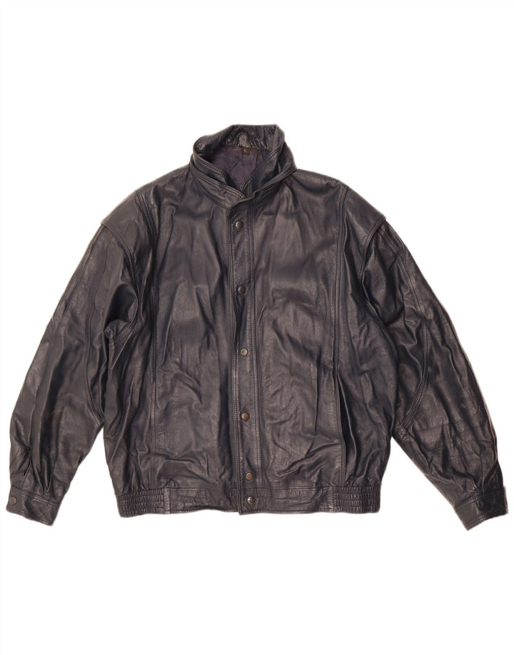 Sterling Mens Leather Jacket UK 40 Large Navy Blue Leather
