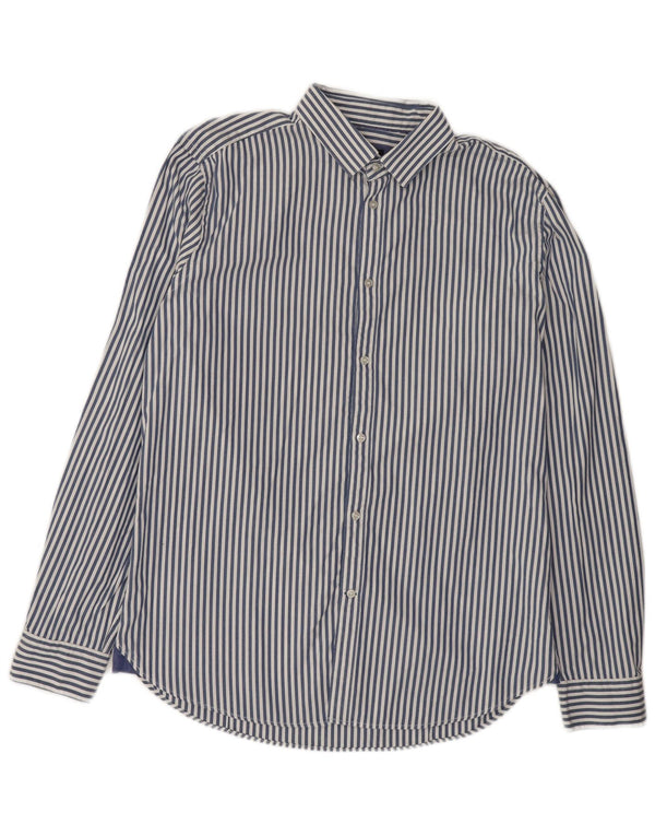 Sisley Mens Shirt Size 42 16 1/2 Large Navy Blue Pinstripe Cotton