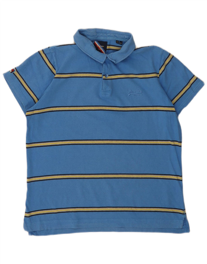 Superdry Mens Polo Shirt 2XL Blue Striped