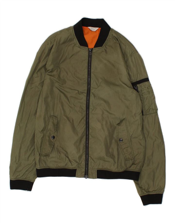 JACK & JONES Mens Bomber Jacket UK 36 Small Khaki Polyester Vintage Jack & Jones and Second-Hand Jack & Jones from Messina Hembry 