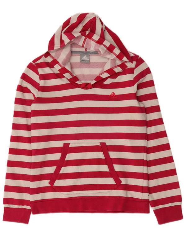 Adidas Womens Hoodie Jumper UK 14 Medium Pink Striped Cotton