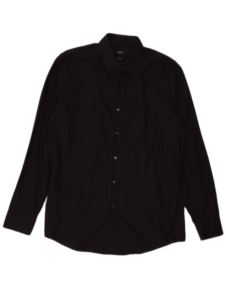 HUGO BOSS Mens Slim Fit Shirt Size 43 17 XL Black Cotton