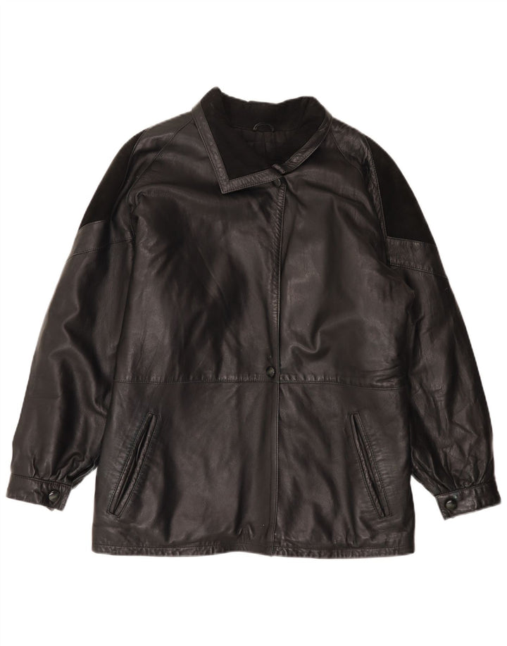 Vintage Womens Leather Jacket EU 44 XL Black Leather