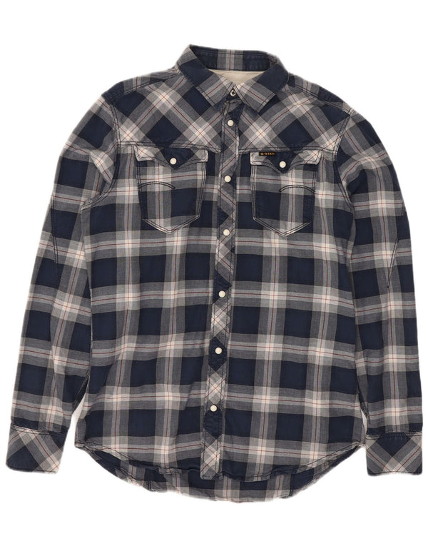 G-Star Mens Western Shirt Medium Blue Check Cotton
