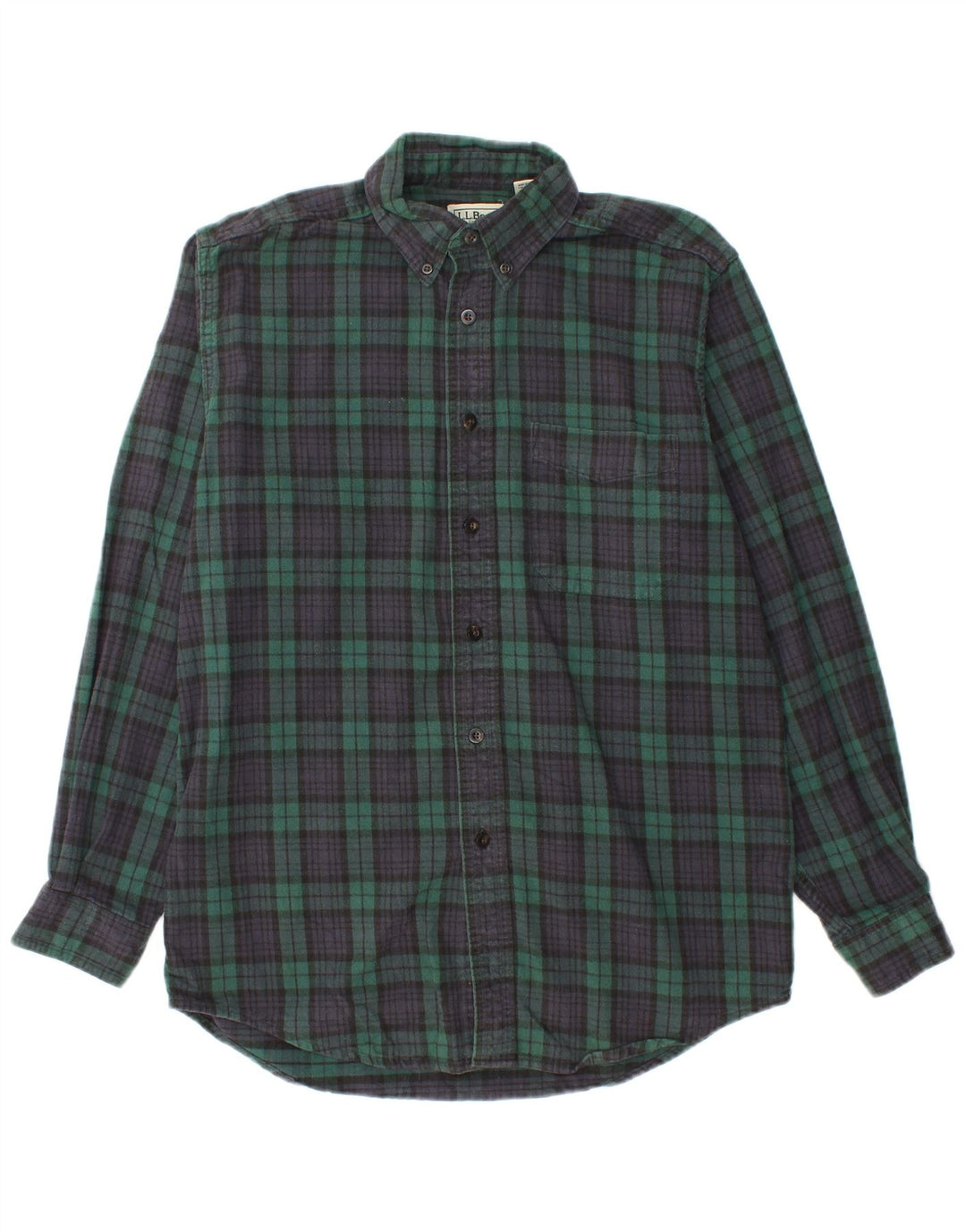 L.L.BEAN Mens Flannel Shirt Small Green Check Cotton