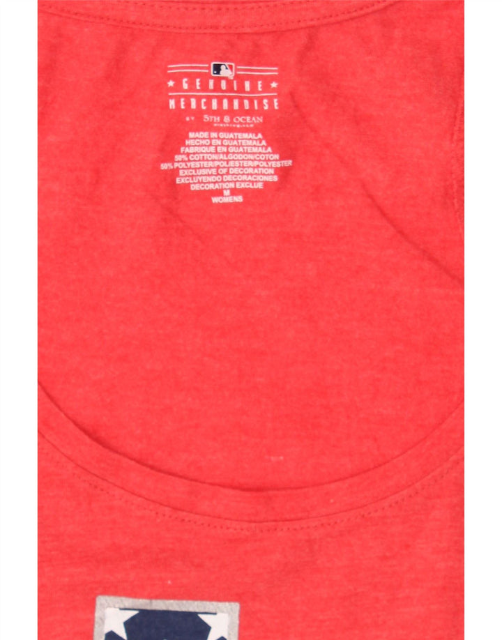 GENUINE MERCHANDISE Womens Graphic Vest Top UK 14 Medium Red Cotton Vintage Genuine Merchandise and Second-Hand Genuine Merchandise from Messina Hembry 