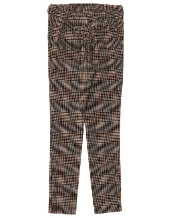 Zara Womens Slim Chino Trousers XS W24 L26 Brown Check Viscose