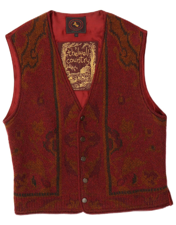 Mario Pieralli Mens Waistcoat IT 50 Medium Burgundy Floral Wool
