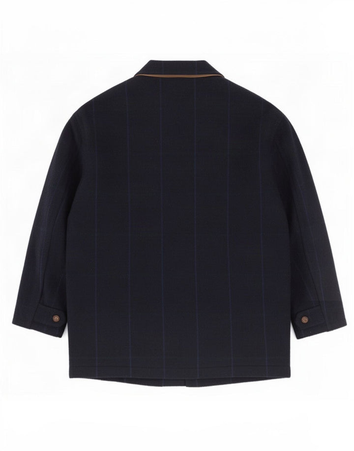 Belfe & Mens Utility Jacket IT 50 Large Navy Blue Check Wool