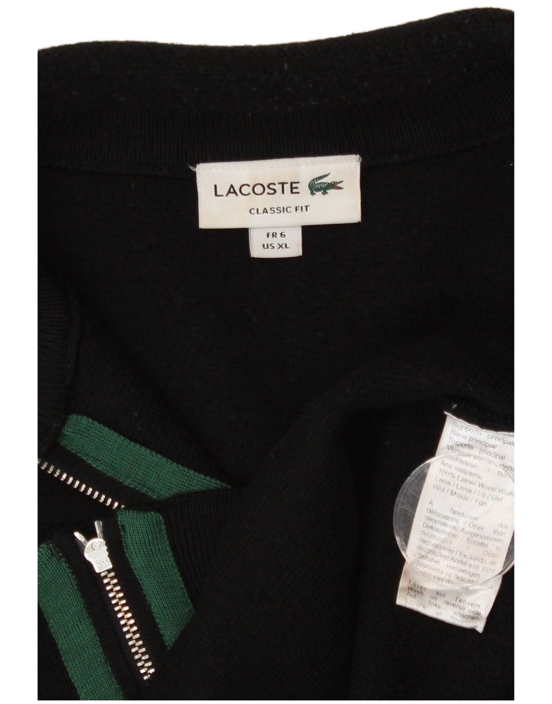 Lacoste Mens Cardigan Sweater Size 6 XL Black Wool