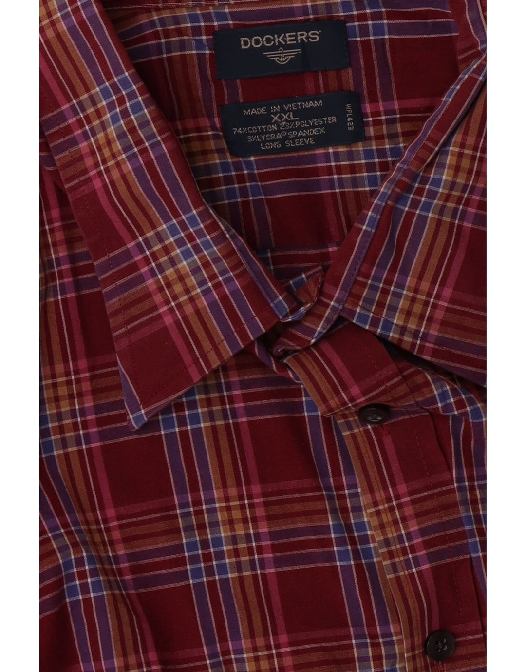 DOCKERS Mens Shirt 2XL Burgundy Check Cotton Vintage Dockers and Second-Hand Dockers from Messina Hembry 
