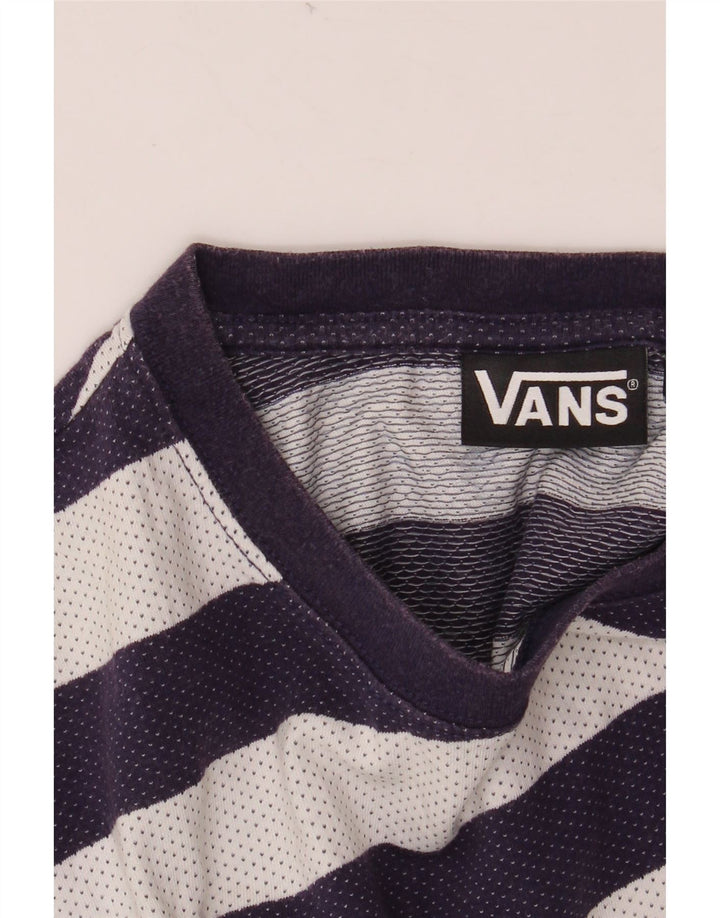 VANS Mens T-Shirt Top Large Navy Blue Striped Cotton