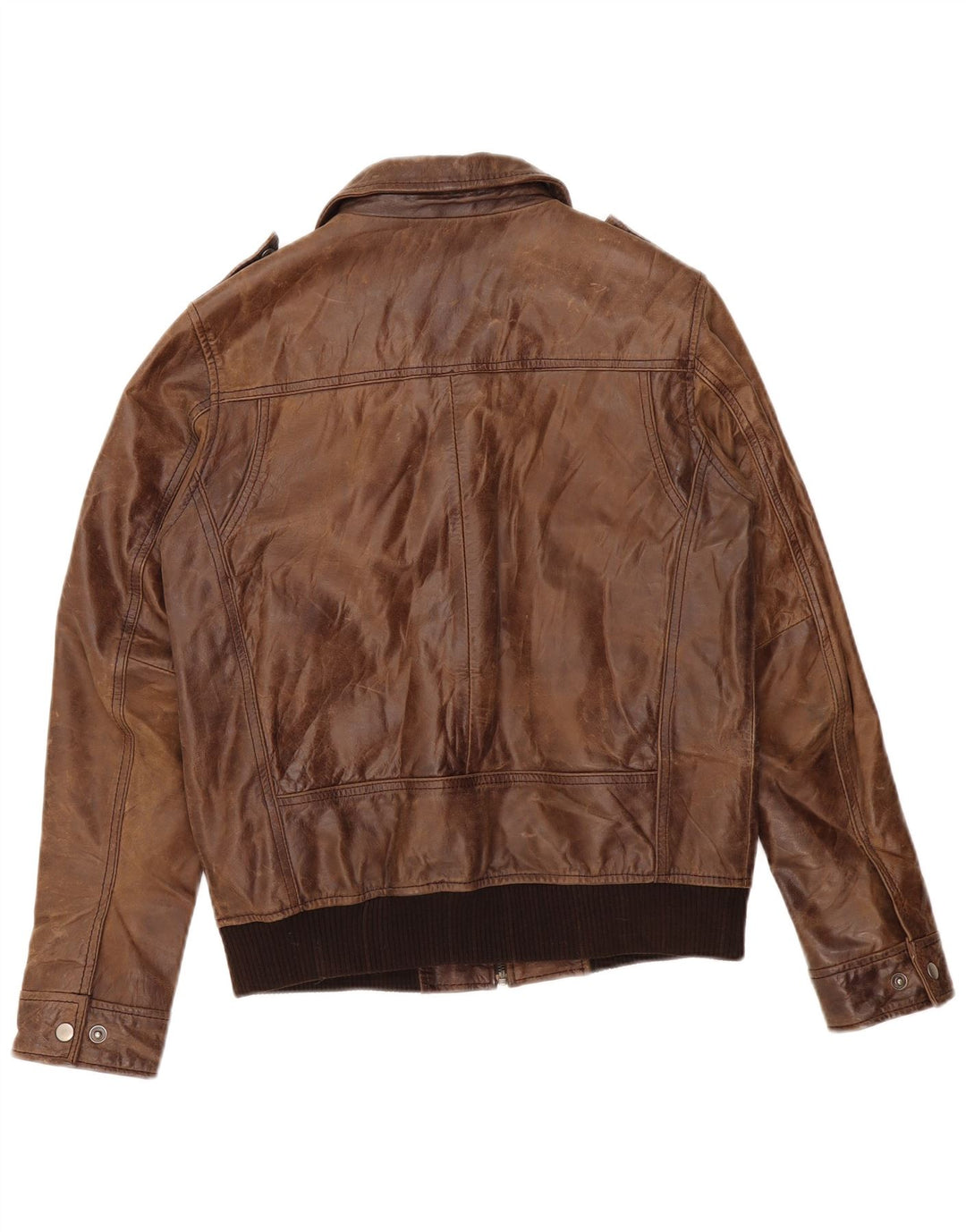 CELIO Mens Military Bomber Leather Jacket UK 38 Medium Brown
