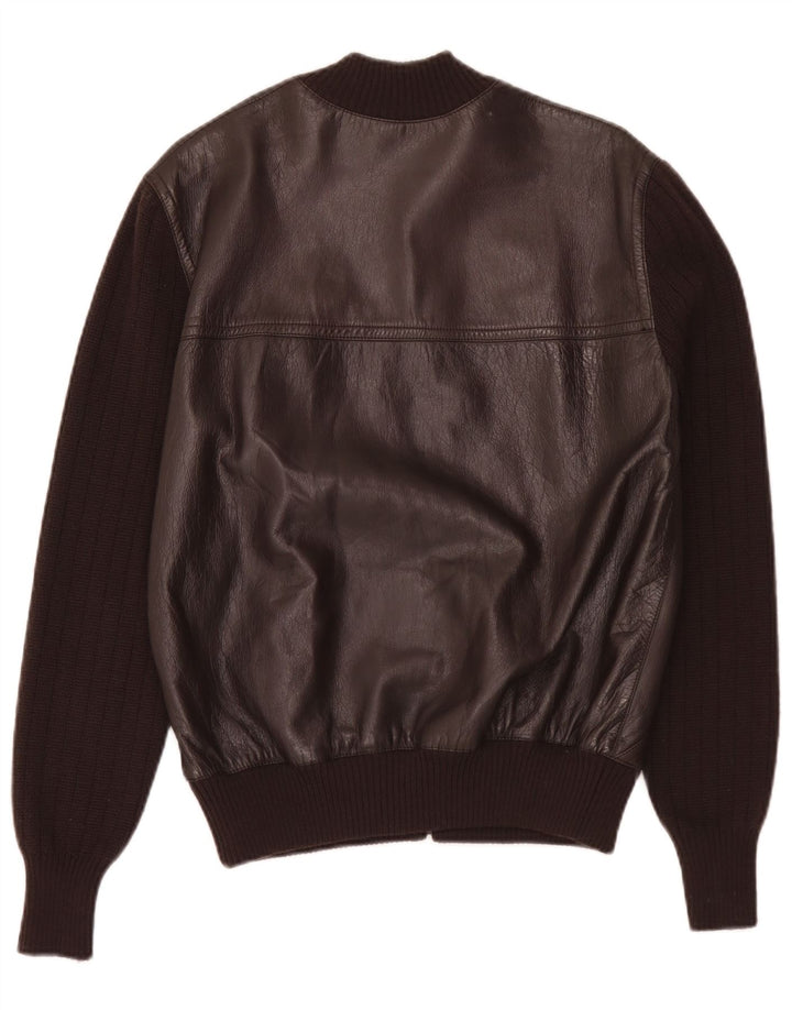 Vintage Womens Knit Leather Jacket IT 44 Medium Brown