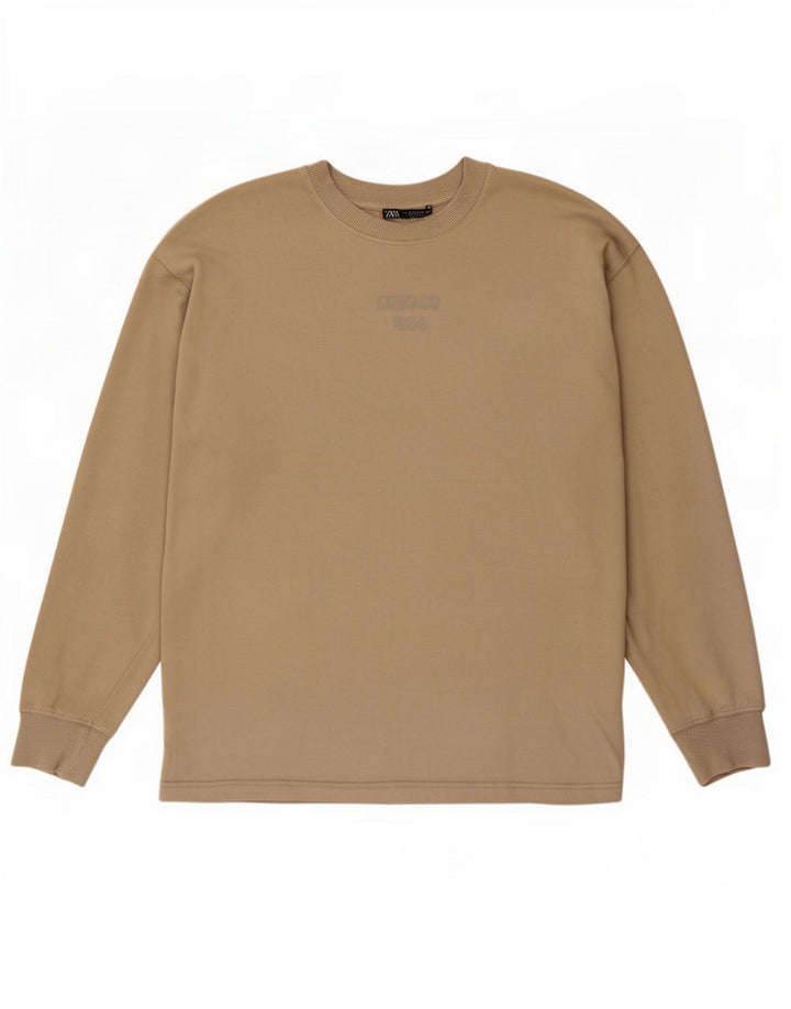 Zara Womens Oversized Top Long Sleeve Medium Beige Cotton
