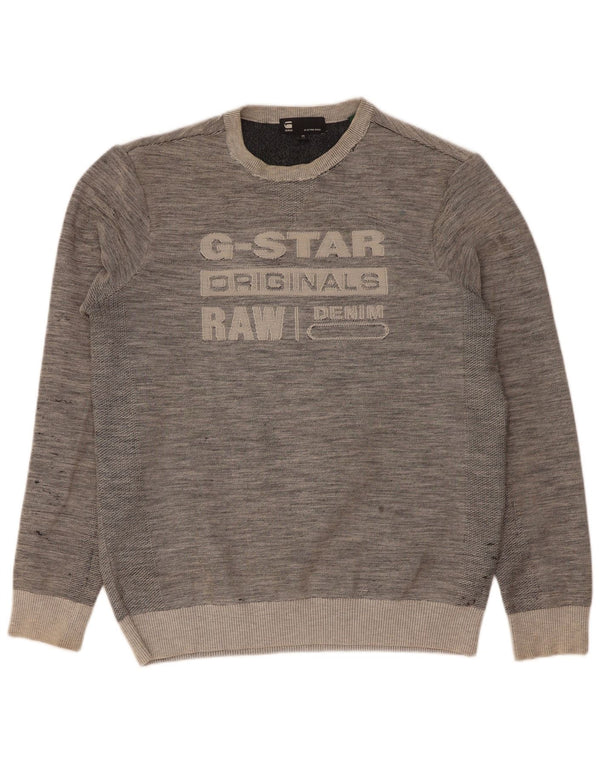 G-Star Mens Graphic Sweatshirt Jumper Medium Grey Flecked Cotton