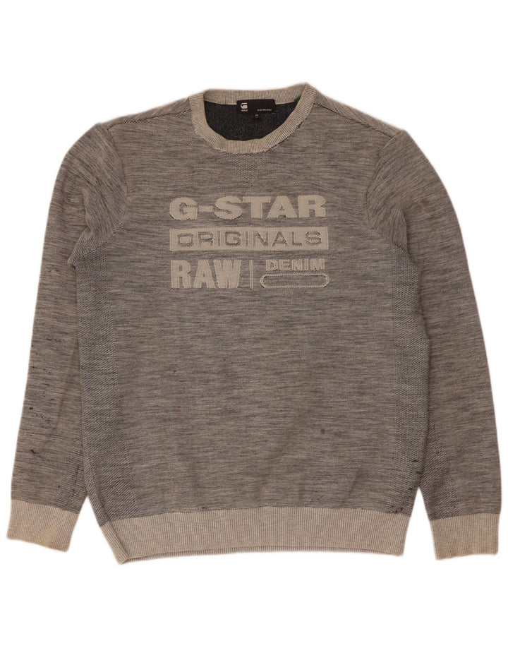 G-Star Mens Graphic Sweatshirt Jumper Medium Grey Flecked Cotton
