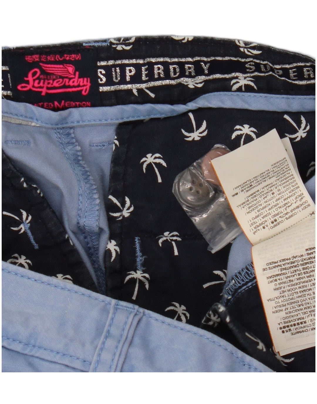 SUPERDRY Womens Chino Shorts W34 Large Blue Cotton