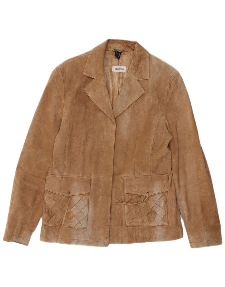 TOGETHER Womens Suede Jacket UK 14 Medium  Beige Leather
