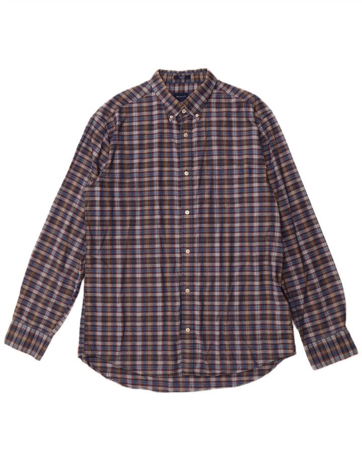 GANT Mens Regular Fit Shirt Size 43/44 17 1/2 XL Navy Blue Check Cotton