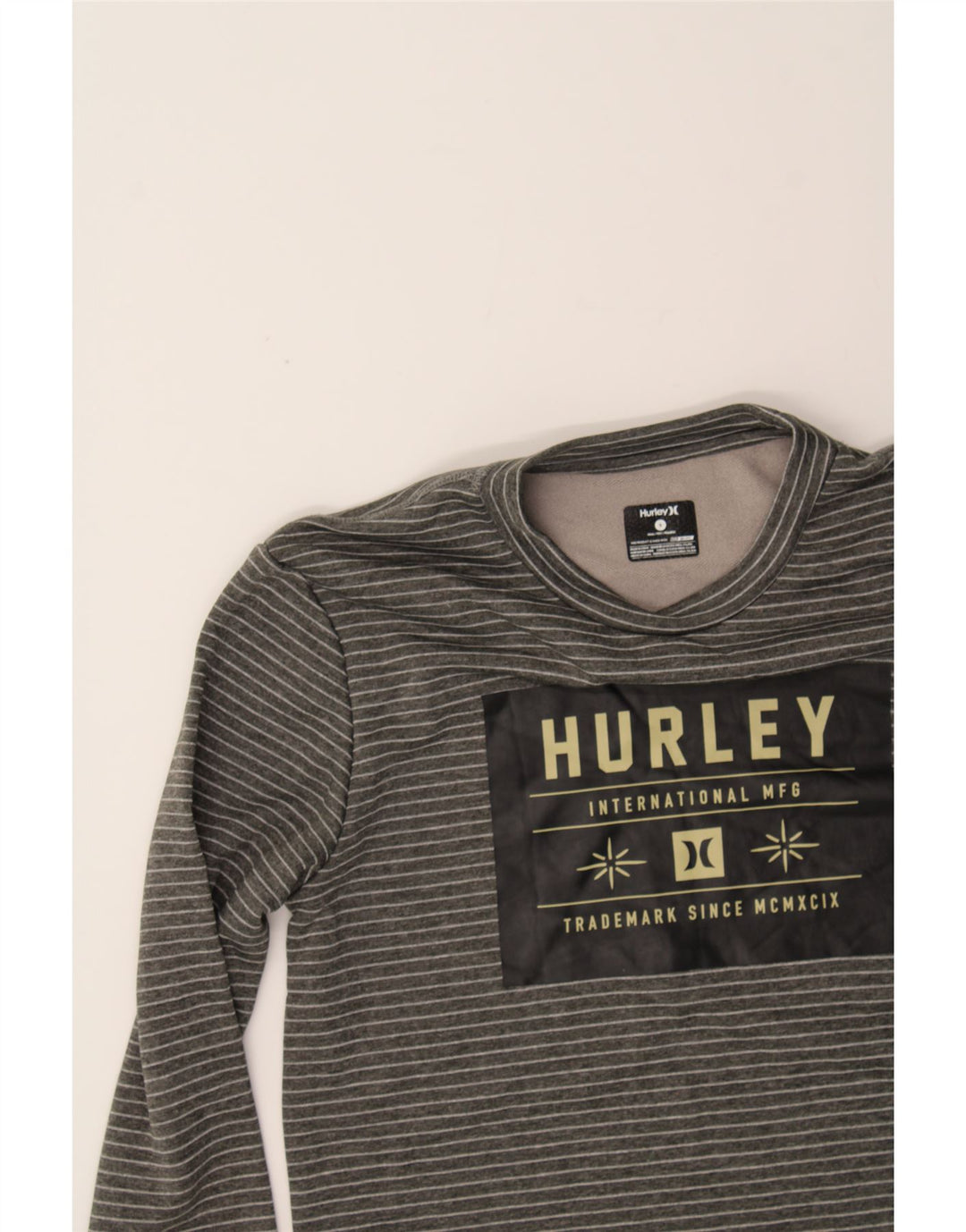 HURLEY Womens Graphic Top Long Sleeve UK 10 Small Grey Striped Polyester Vintage Hurley and Second-Hand Hurley from Messina Hembry 