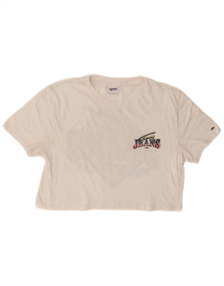 TOMMY HILFIGER Womens Crop Graphic T-Shirt Top UK 10 Small White