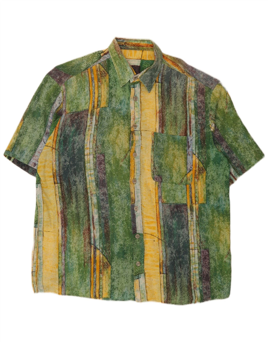 Vintage Mens Abstract Pattern Short Sleeve Shirt Large Multicoloured
