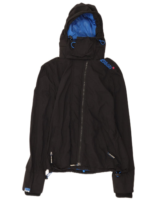 Superdry Womens Windcheater Hooded Rain Jacket UK 14 Medium Black Nylon
