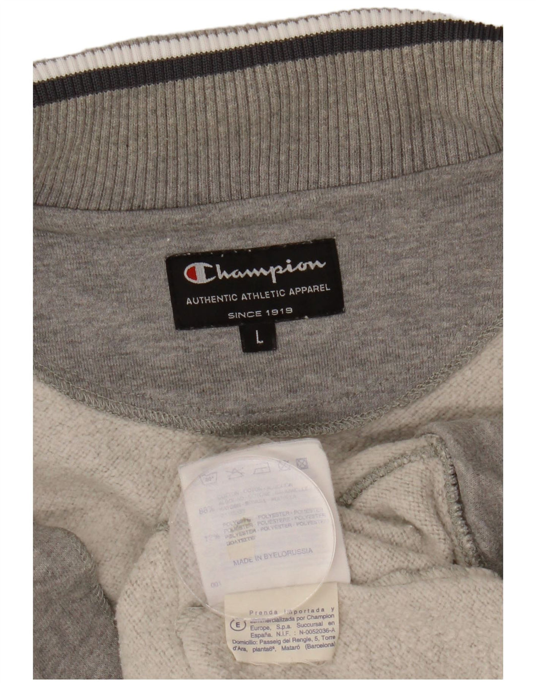 CHAMPION Mens Tracksuit Top Jacket Large Grey Flecked Cotton