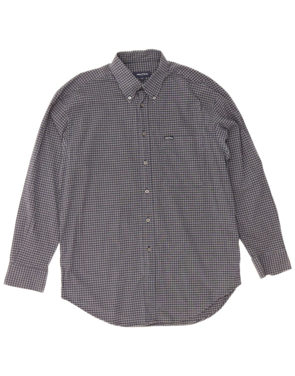 Nautica Mens Shirt Large Navy Blue Check Cotton