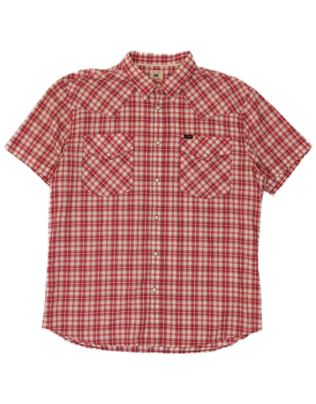 LEE Mens Short Sleeve Slim Fit Shirt 2XL Red Check Cotton