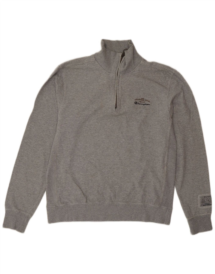Champion Mens Zip Neck Sweatshirt Jumper Medium Grey Cotton