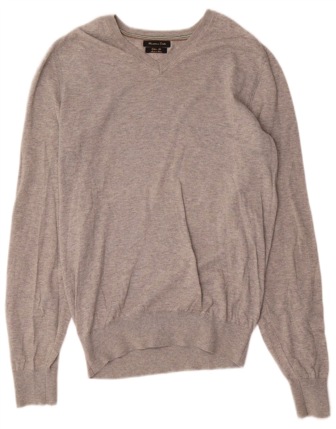 Massimo Dutti Mens V-Neck Jumper Sweater Small Grey Flecked Cotton