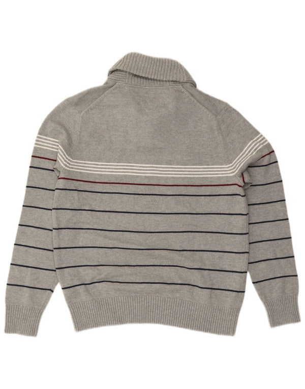 Tommy Hilfiger Mens Shawl Neck Jumper Sweater Large Grey Striped Cotton
