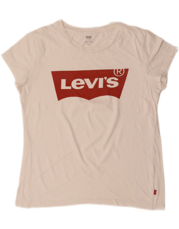 LEVI'S Womens Graphic T-Shirt Top UK 14 Medium White Cotton