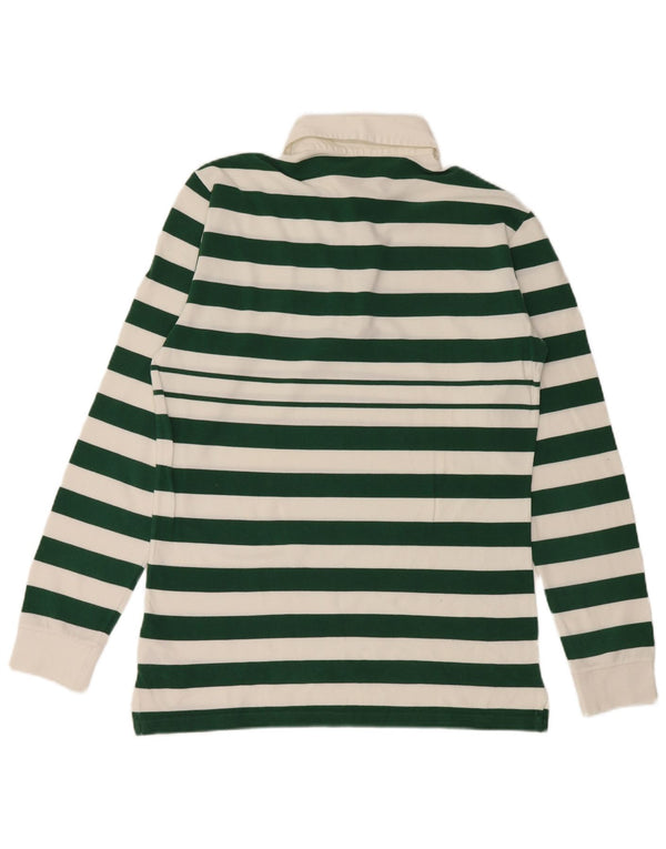 Fred Perry Mens Long Sleeve Rugby Polo Shirt Small Green Striped Cotton