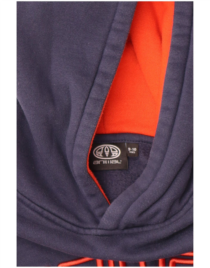 ANIMAL Boys Graphic Hoodie Jumper 9-10 Years Navy Blue Cotton