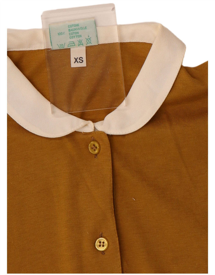 BENETTON Womens Polo Shirt UK 6 XS Brown Colourblock Cotton