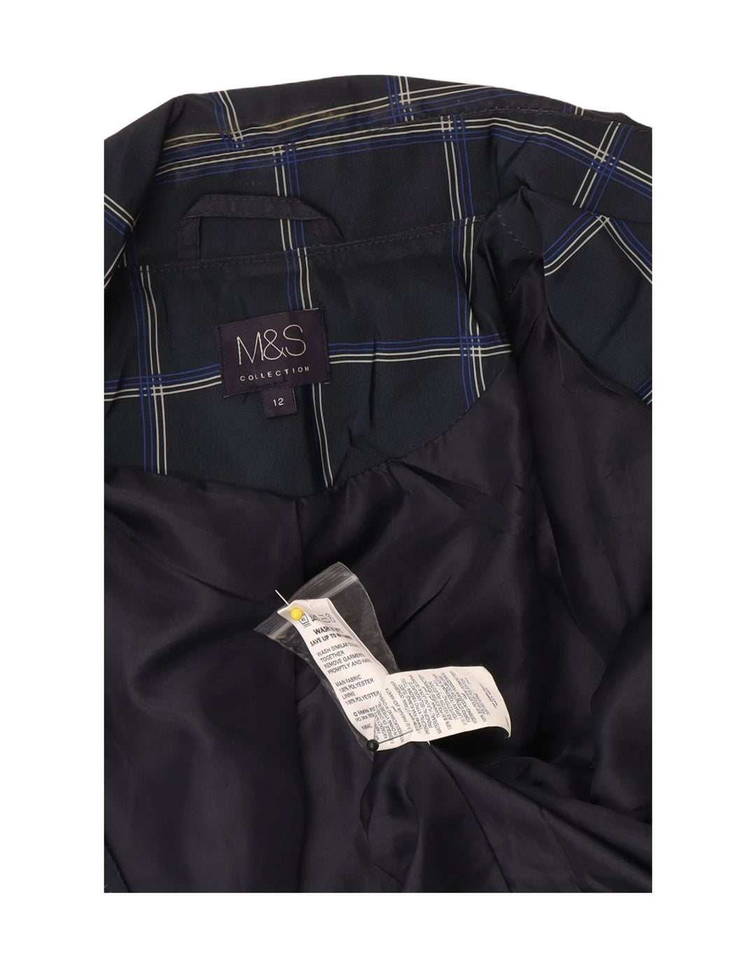 Marks & Spencer Womens Trench Coat UK 12 Medium Navy Blue Check Polyester